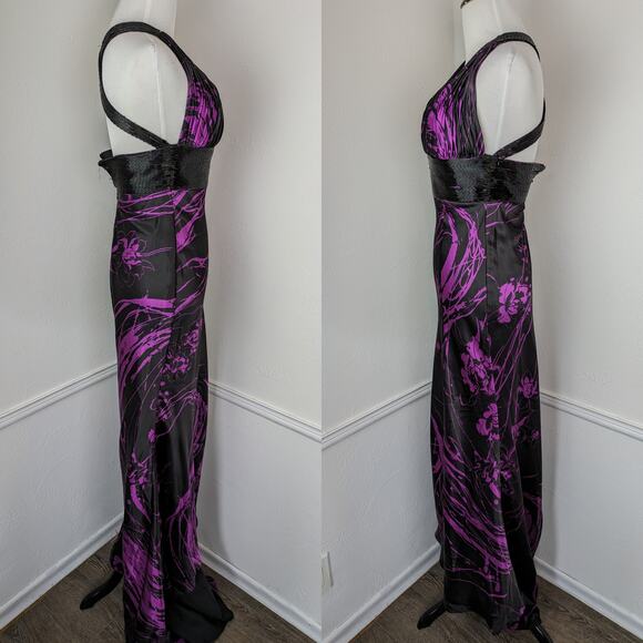 Flirt Maggie Sottero Prom Dress Beaded Floral Formal Sexy Purple Black Size 2 - Picture 5 of 13